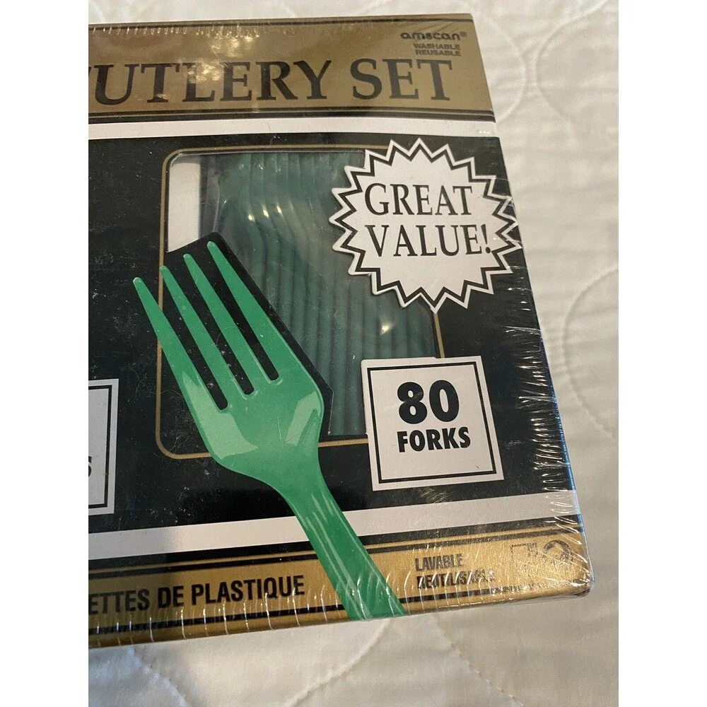 Plastic Cutlery 240 Pc. By Amscan Pine Green Washable Forks Spoons Knives- Party